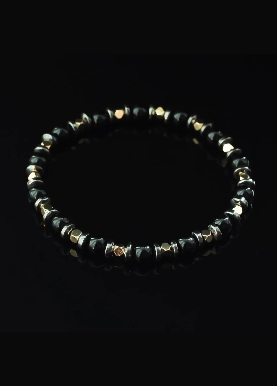 Черный Агат и Гематит мужской из натурального камня d-6мм обхват 19см No Brand браслет (304426650)