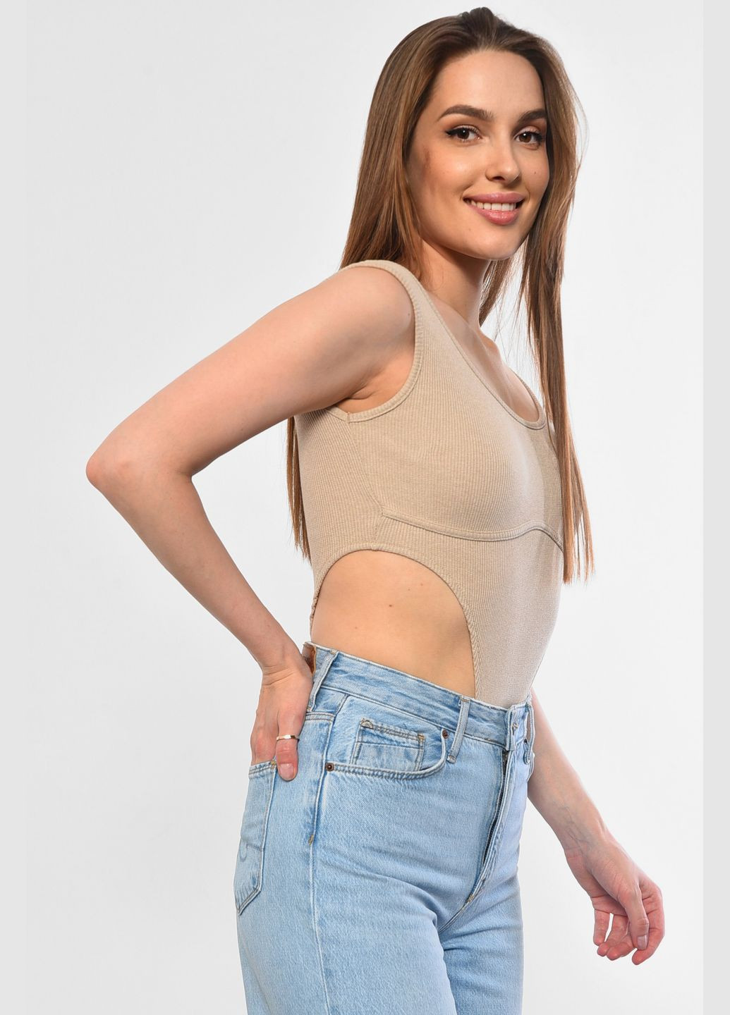 Боди женское однотонное серого цвета Let's Shop (298414241)