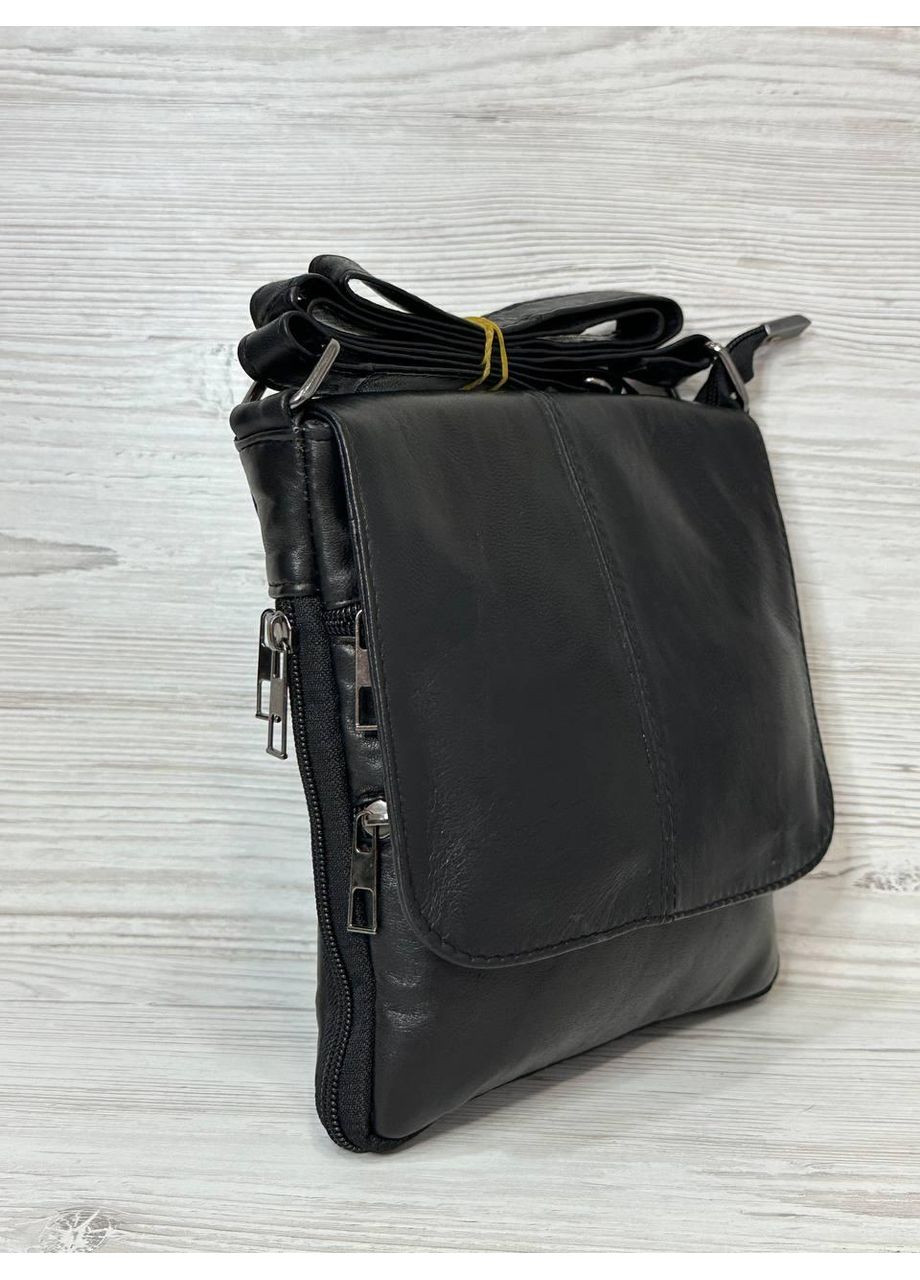 Чоловіча сумка чорна натуральна шкіра 303003 No Brand (365438664)