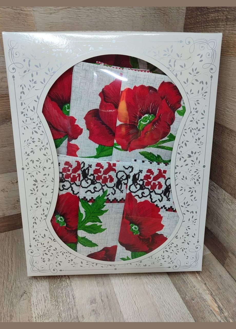 Набор в подарочной коробке льняная в украинском стиле скатерть (110*150)+полотенца 4 шт (35*70) (П4КAl-nabir-lyon-007) No Brand (308755140)