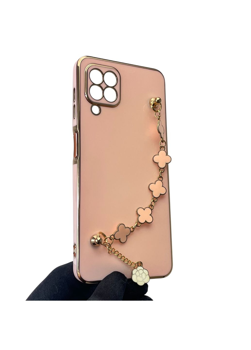 Чехол для телефона Galaxy M32 4G (SM-M325F) женский с ремешком с украшениями и золотой окантовкой на M32 пудровый gs1 Samsung (366233023)