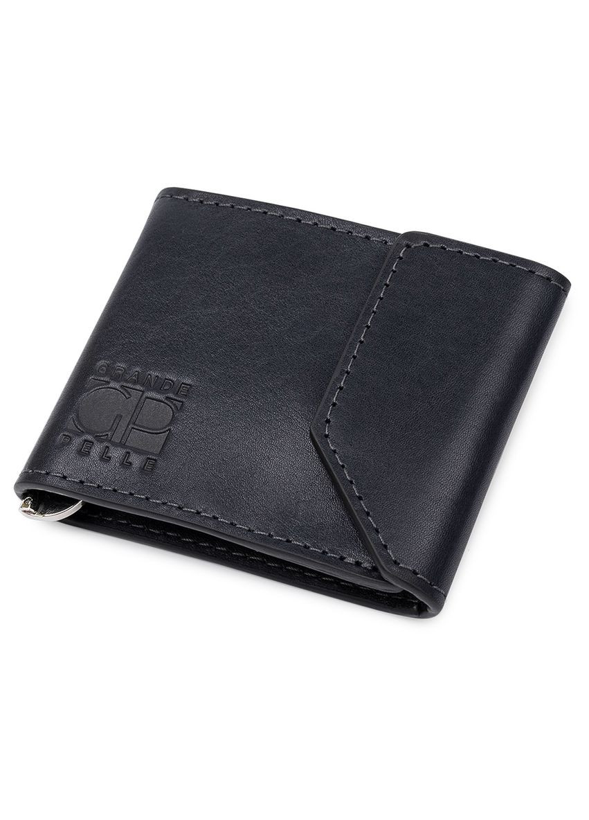 Шкіряний чоловічий затиск для грошей на магніті 11546 Синій Grande Pelle (329150280)