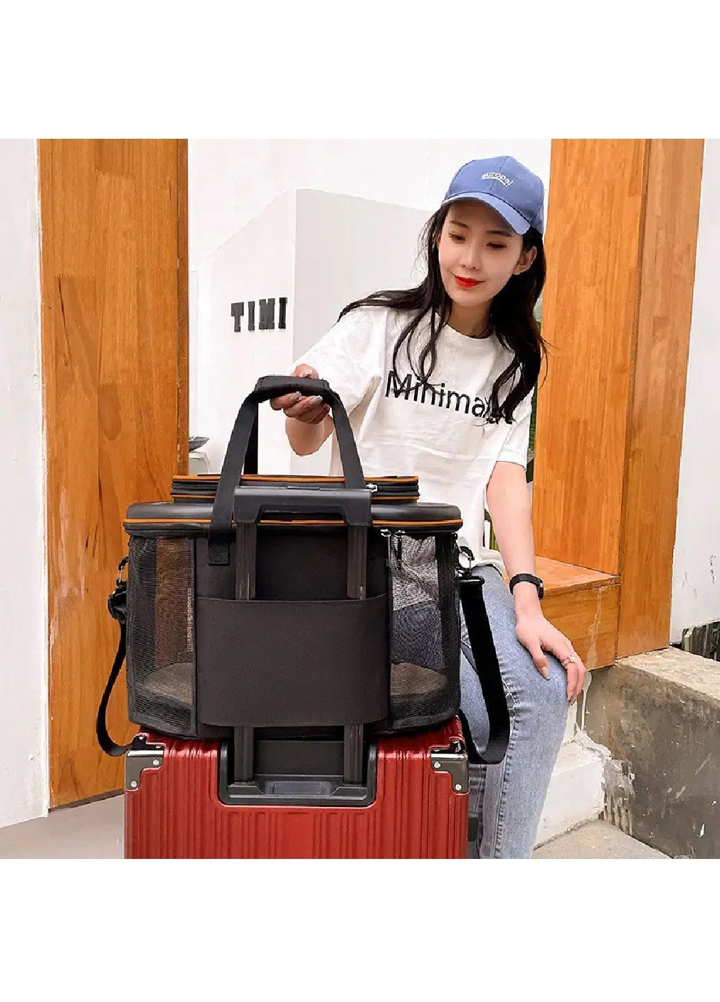 Сумка переноска для котів собак з килимком кишенями ременем для перенесення 28х45х28 см (477705-Prob) Чорна з помаранчевим Unbranded (299101484)