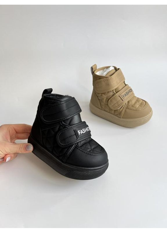 Черные зимние зимние теплые сапожки на меху на 2х липучках No Brand