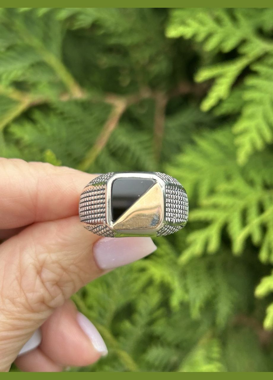 Печатка срібна із золотом та оніксом 822з, розмір No Brand (358501356)