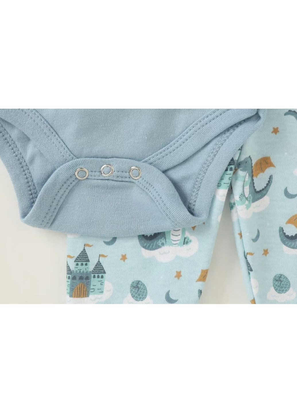 Голубой демисезонный детский набор с боди, штанишками и шапочкой «дракончик» New Brand