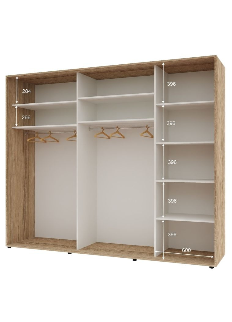 Шафа-купе тридверна 260*60*210 см Натуральний 3 двері Дзеркало Стандарт Комфорт Меблі (360437144)