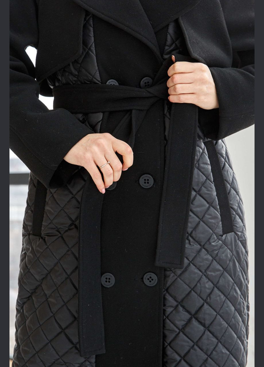 Черное Женское пальто из шерстяной и плащевой ткани черное (PV305) 46 MN