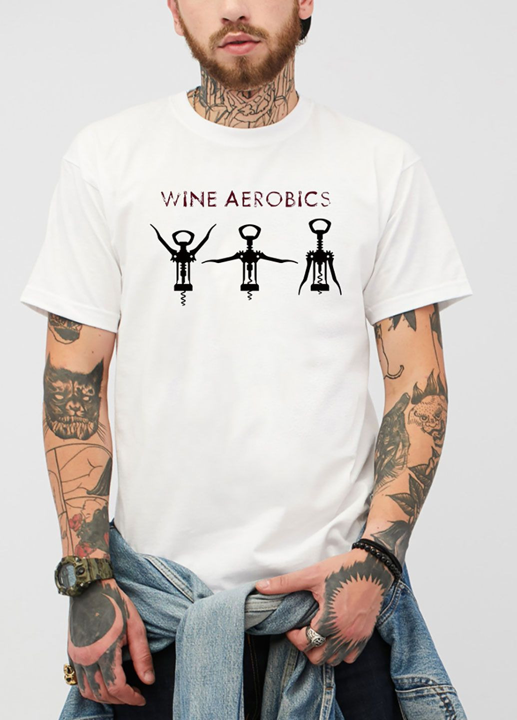 Біла футболка чоловіча біла wine aerobics Love&Live