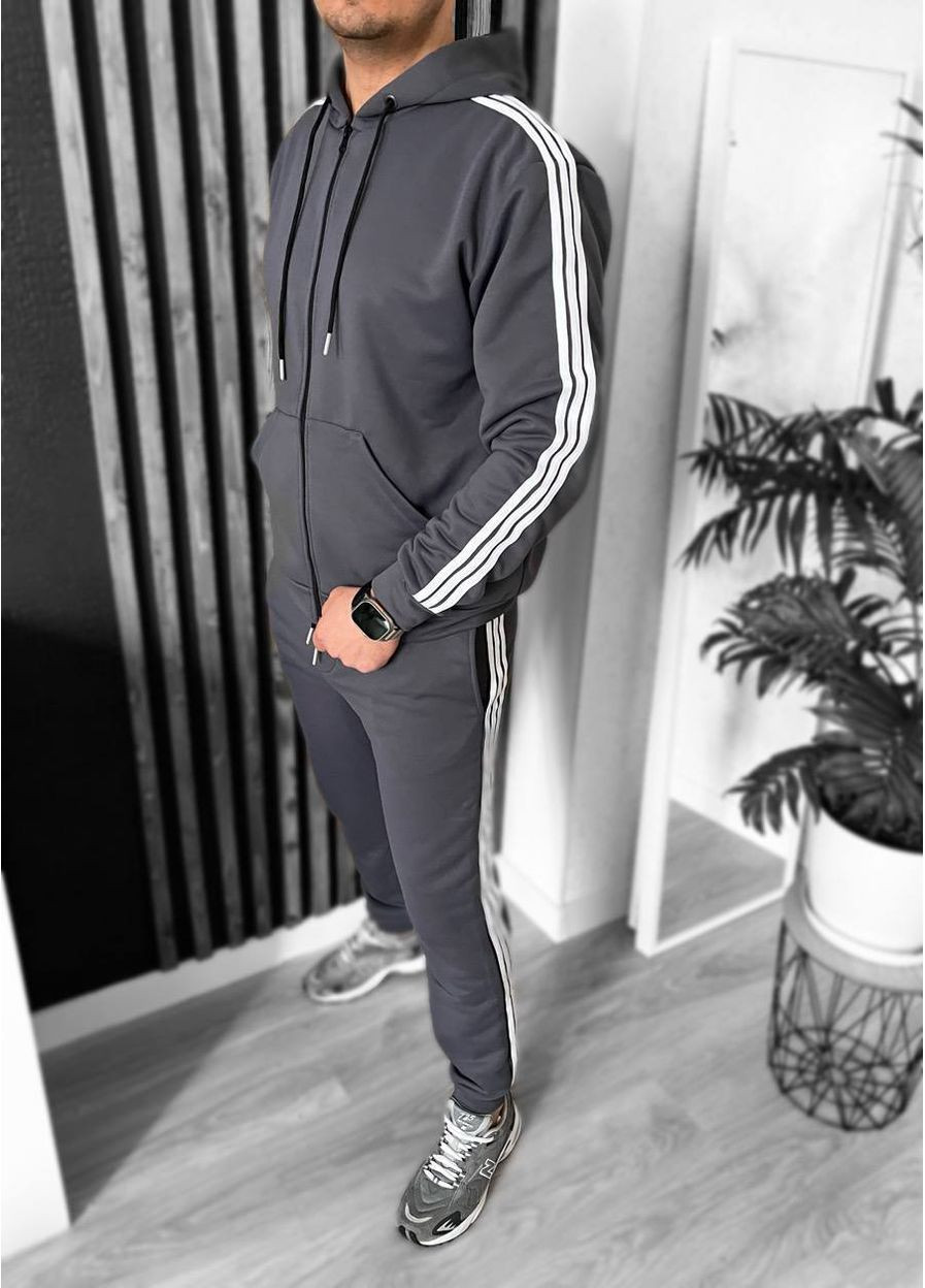 Графітовий демісезонний костюм спортивний чоловічий петля двонитка,не кошлатиться,штани та кофта з лампасами Україна