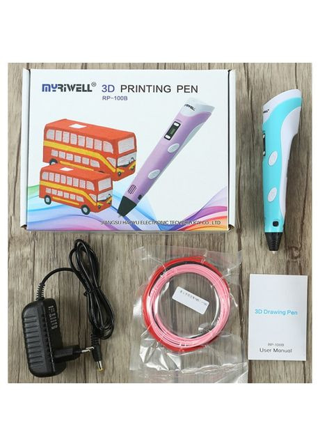 3D ручка RP100B с набором Эко-пластика 25 цветов 125 метров Фиолетовая MyRiwell (364507494)