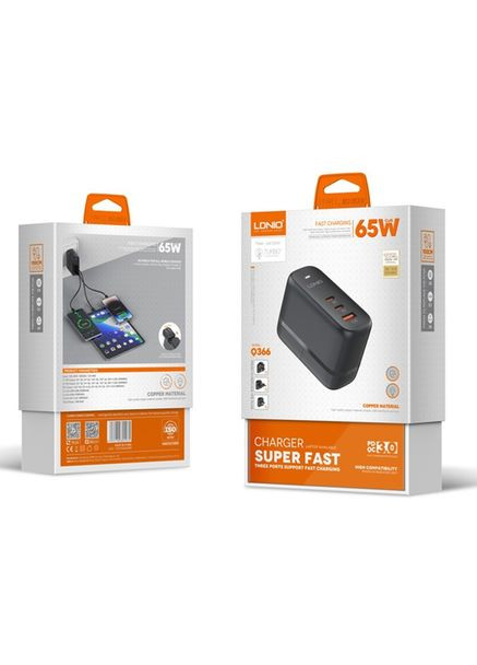 Мережевий зарядний пристрій — адаптер живлення Q366 3 порти 65 W Ldnio (299424821)