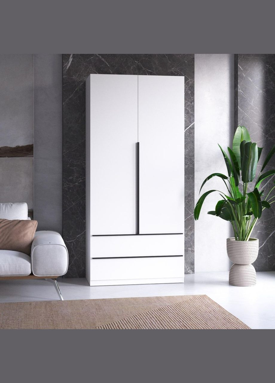 Шкаф для одежды с штангой и полками, 2 двери и 2 ящика c черными ручками M-30 VAYS (372655850)