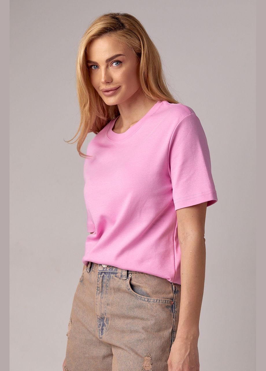 Розовая летняя базовая однотонная женская футболка - горчичный Lurex