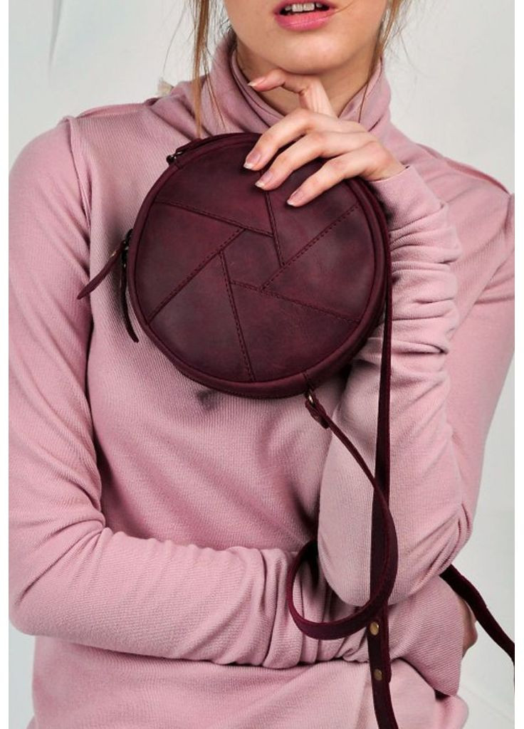 Кожаная круглая женская сумка Бон-Бон бордовая Crazy Horse BlankNote кросс-боди (348359143)