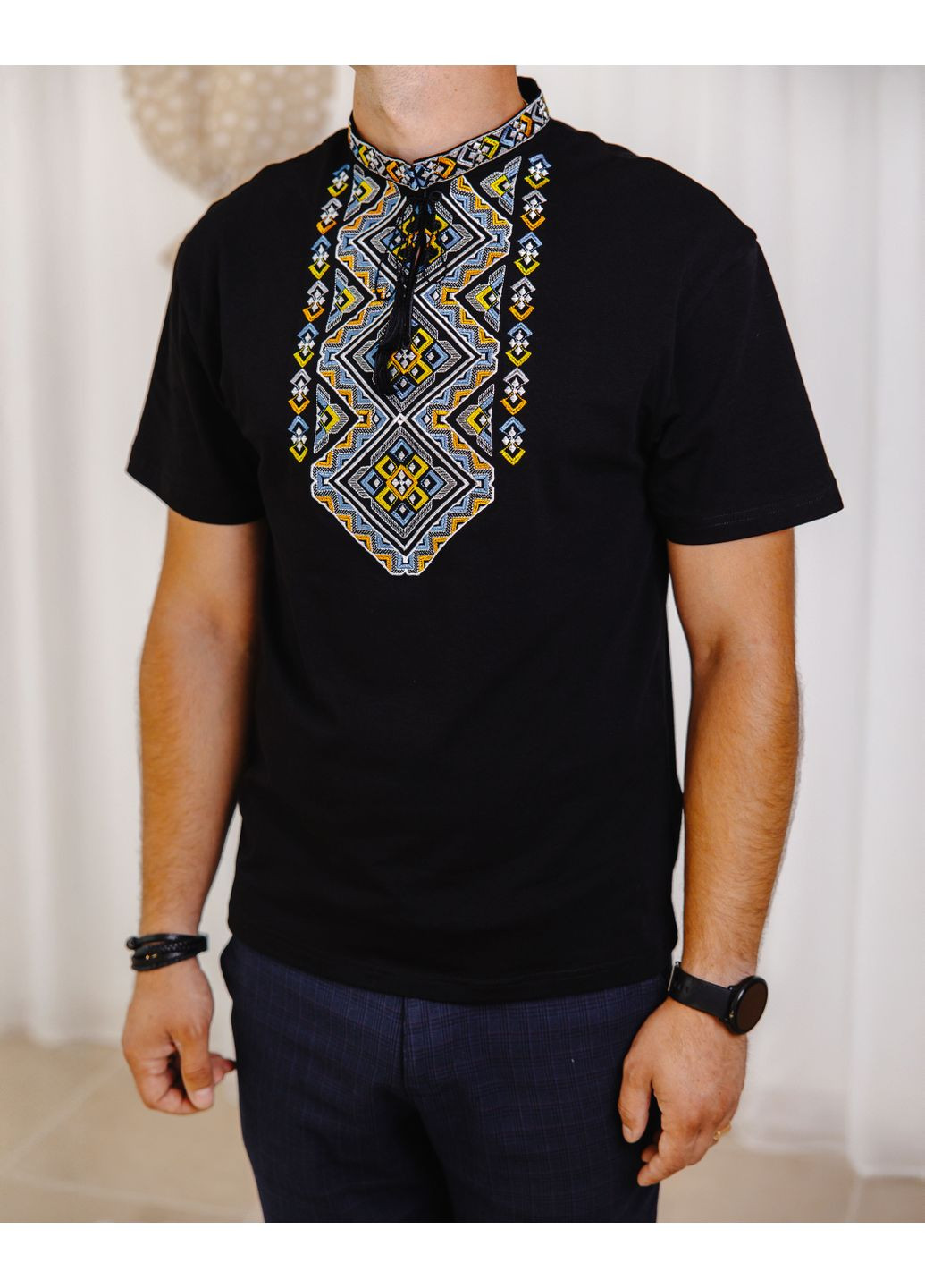 Чорна футболка вишиванка чоловіча чорна xrmaster етніка s візерунок орнамент трикотаж (357489906)