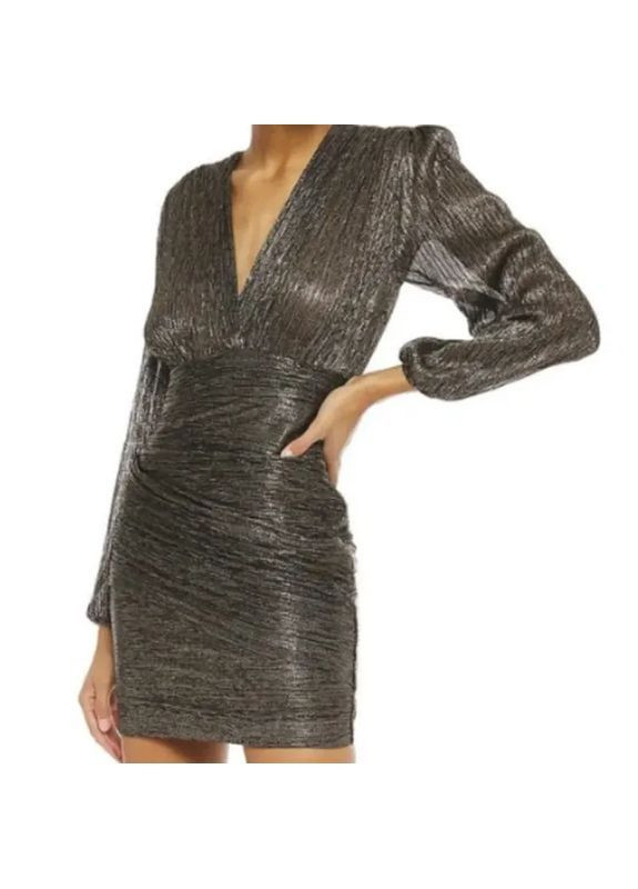 Темно-золотистий святковий, кежуал, коктейльна, вечірня святкова міні сукня футляр, силуетна Maje в смужку