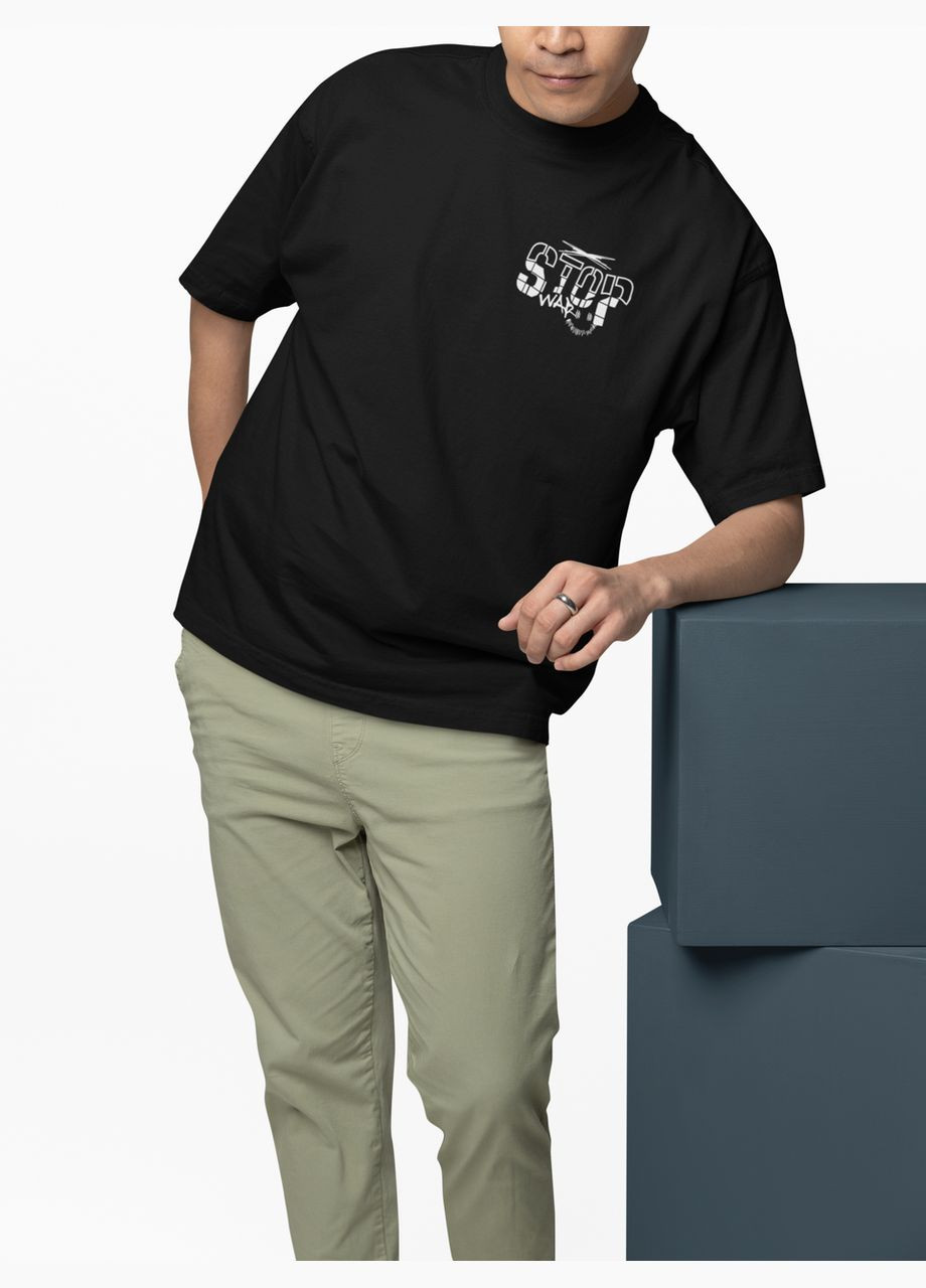 Черная мужская футболка оверсайз "stop war" 1130153 черная с коротким рукавом Mishe