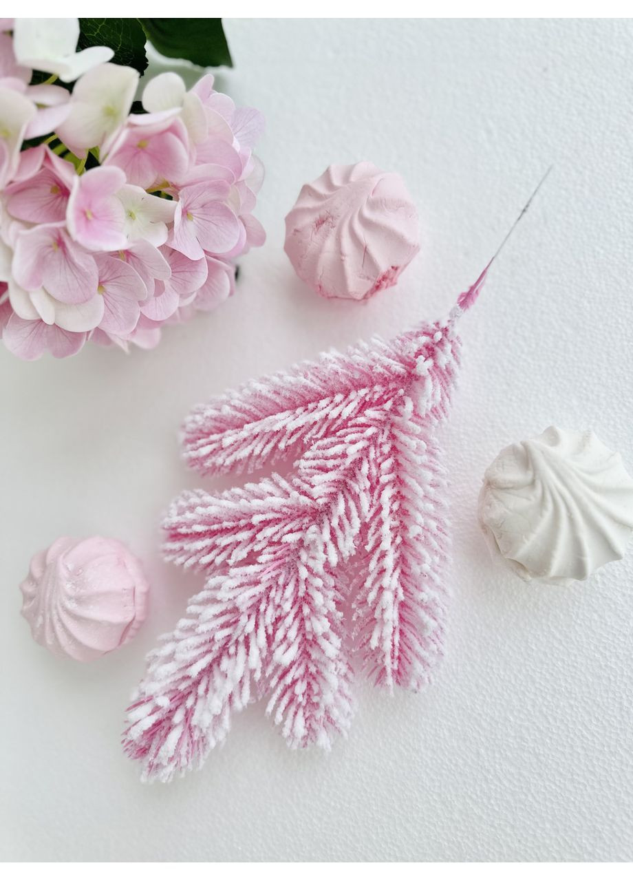 Гілочка хвойна лита SGH Lux Marshmallow Pink рожева засніжена (150 шт.) 33 см HVOYA (372798529)