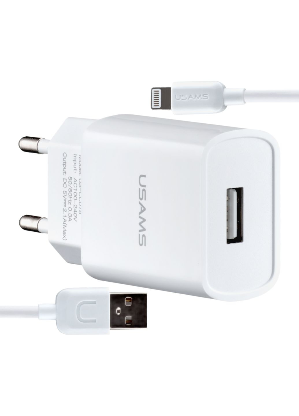 МЗП T21 Charger kit- T18 single USB EU charger + Lightning cable White USAMS (297456815)