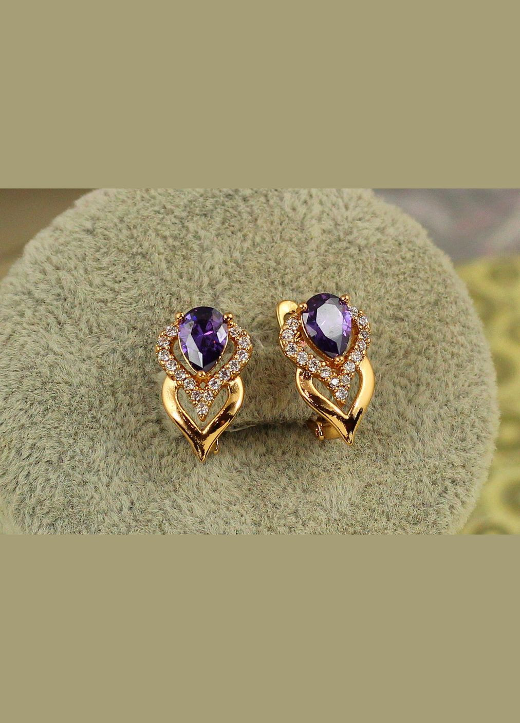 Серьги Перина с фиолетовым камнем 1,6 см золотистые Xuping Jewelry (337714744)