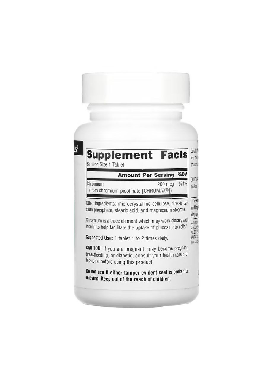 Chromium Picolinate 200 mcg, Yeast Free - 240 tabs Source Naturals (369399617)