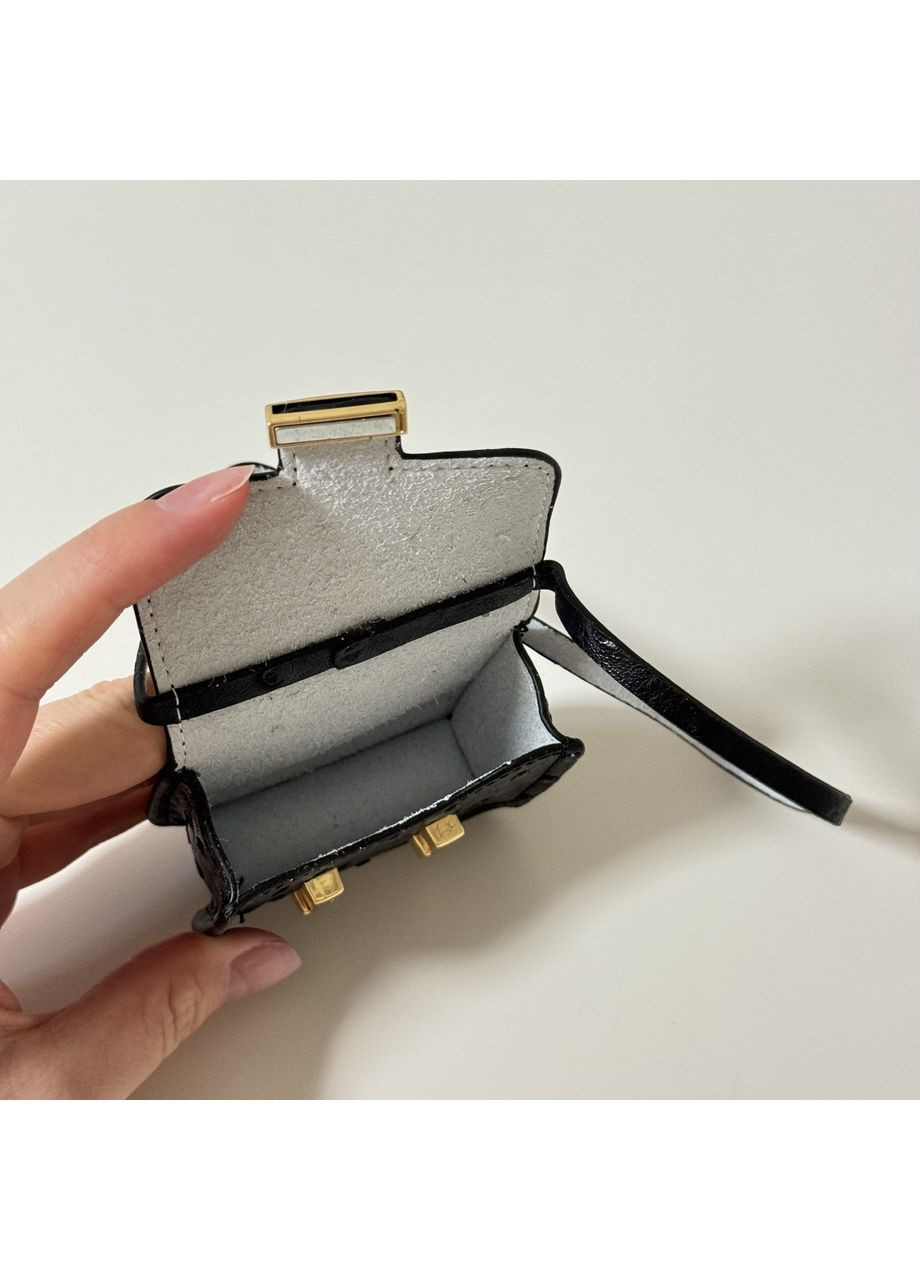 Міні сумочка-брелок чорна з фактурою страуса. Стильний брелок на сумку B&S (370439511)