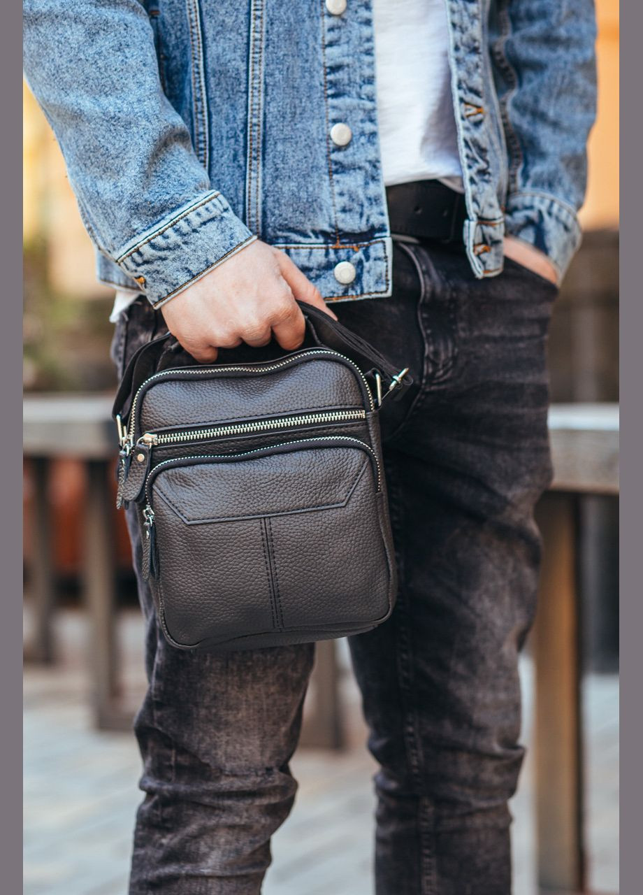 Чоловічий шкіряний чорний месенджер через плече Tiding Bag (302390950)