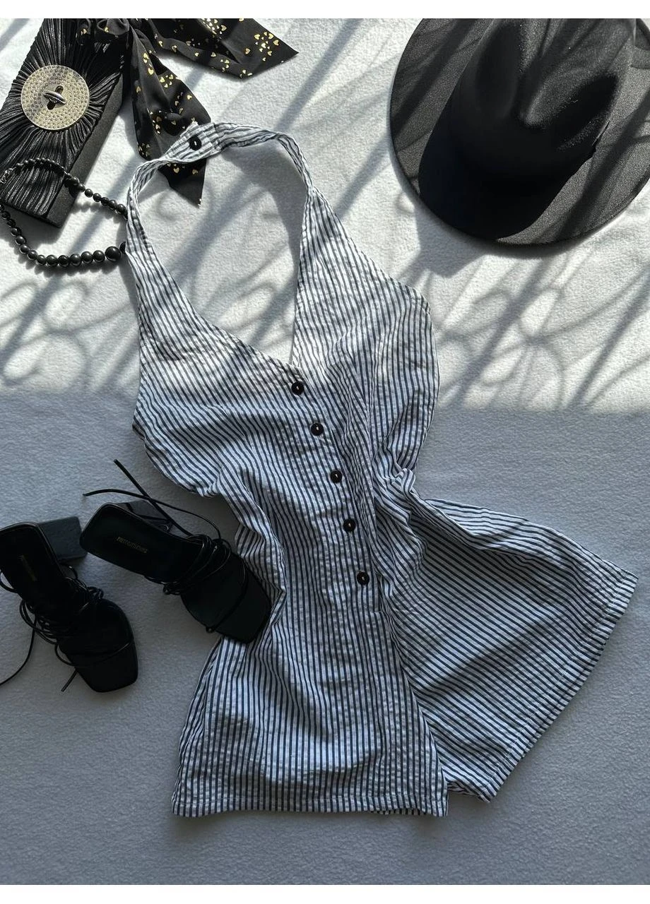 Стильний комбінезон жіночий у смужку PrettyLittleThing комбінезон-шорти смужка чорно-білий святковий, пляжний, повсякденний, кежуал, вечірній