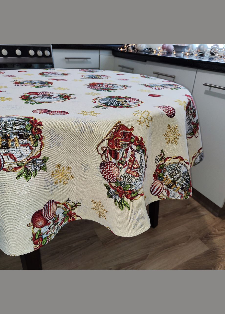 Гобеленова скатертина кругла з золотистою ниткою новорічна святкова скатертина для круглого столу 240 Maystat (306812344)