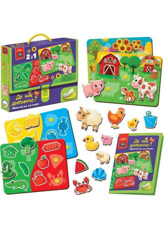 Дитяча розвиваюча іграшка "Де чиє дитинча? Вивчаємо кольори" VT1310-05 з липучками Vladi toys (306738377)