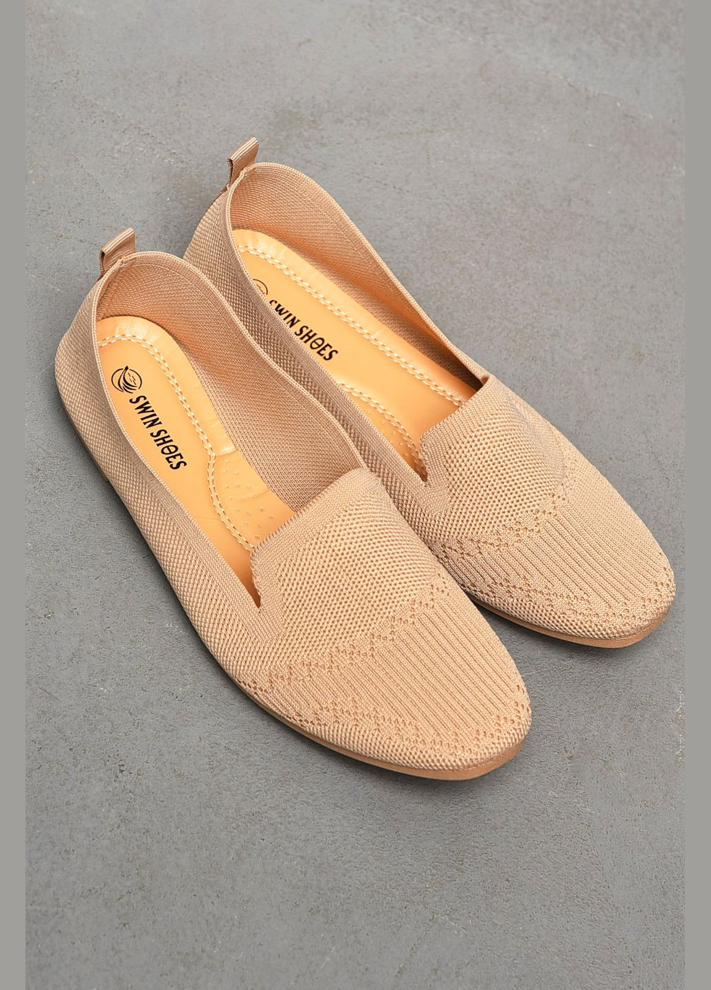 Жіночі балетки жіночі бежевого кольору в`язані Let's Shop | бежеві однотонні без декору текстиль (326269908)