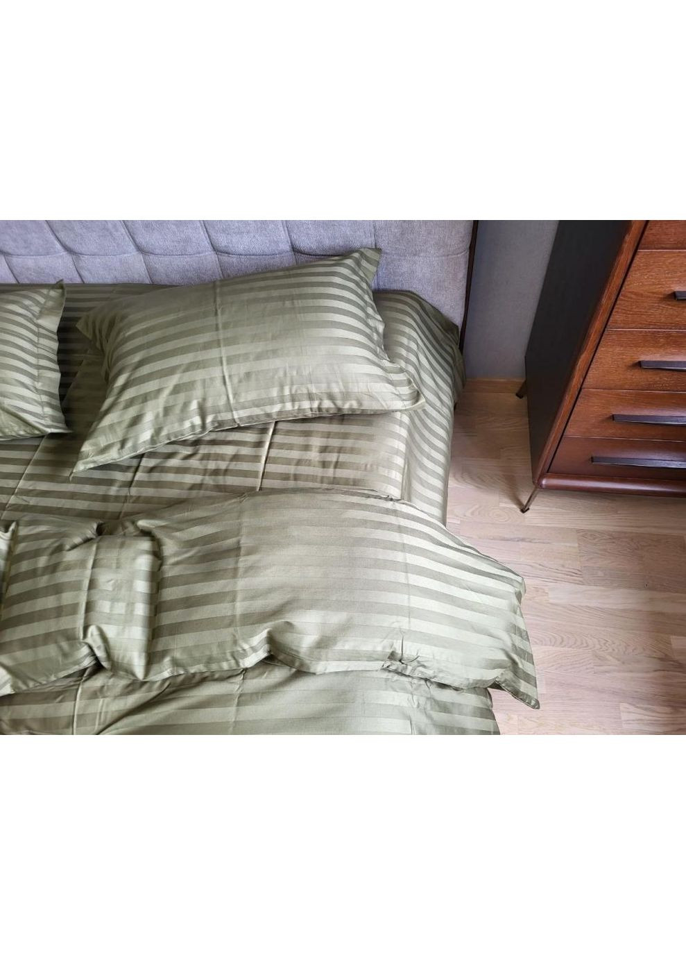 Постельное белье KHAKI, сатин страйп PREMIUM 2/2см Двуспальный размер, наволочки 50/70 No Brand (363192483)