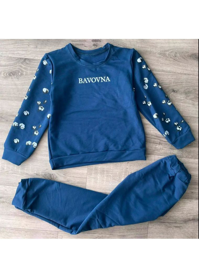 Дитячий спортивний костюм для дівчинки двунитка синього кольору No Brand (362270441)