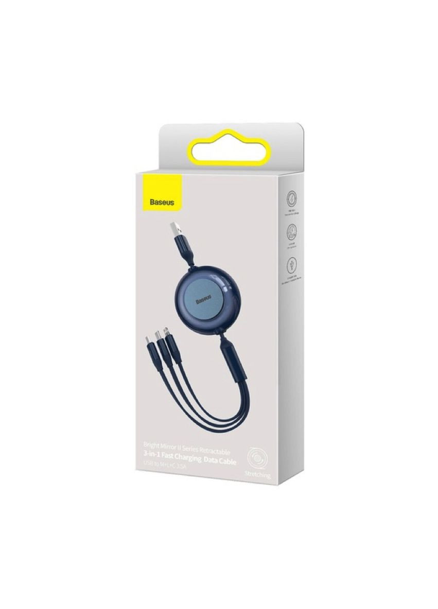 Кабель Bright Mirror 2 Series Retractable 3-in-1 Fast Charging Data Cable USB to M+L+C 3.5A 1.1m Blue Baseus Bright Mirror One-for-three Retractable Data Cable (340279803)