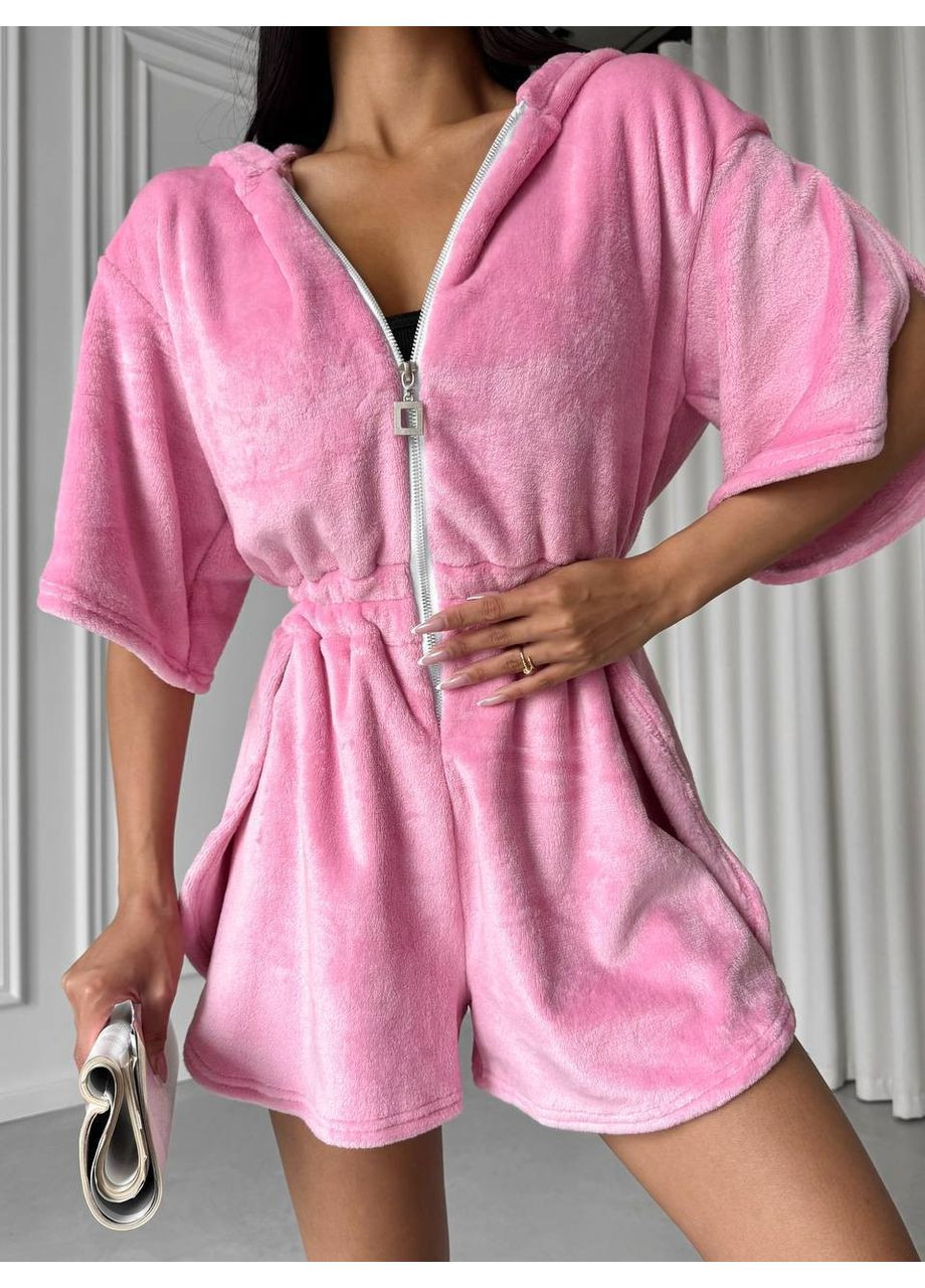 Розовая всесезон теплая пижама-комбинезон из двухсторонней махры – замеры в описании комбинезон DK/DL Мода без кордонів