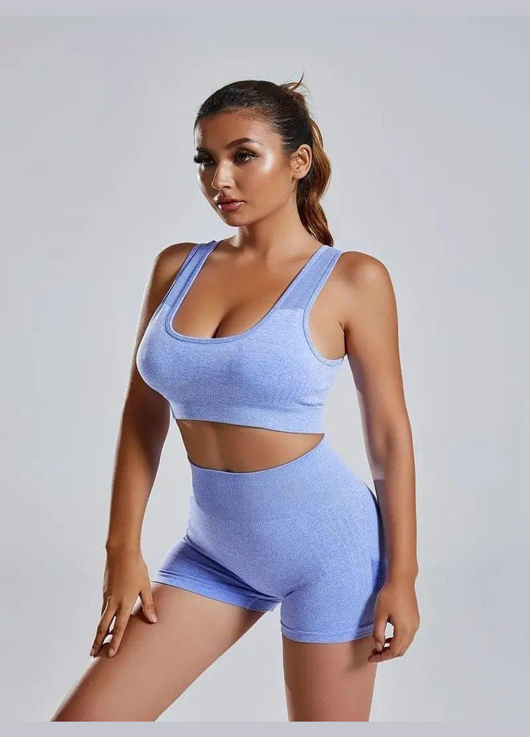 Спортивний костюм (топ та шорти) з чашками й пуш-ап ефектом синього кольору, розмір S Trends (330757782)