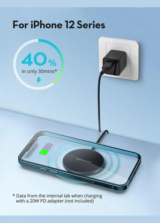 Магнітний бездротовий зарядний пристрій RP-WC012 20Вт RAVPower (315696420)