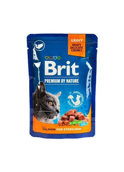 Вологий корм Cat pouch для стерилізованих котів, лосось, 100 г Brit Premium (364788094)