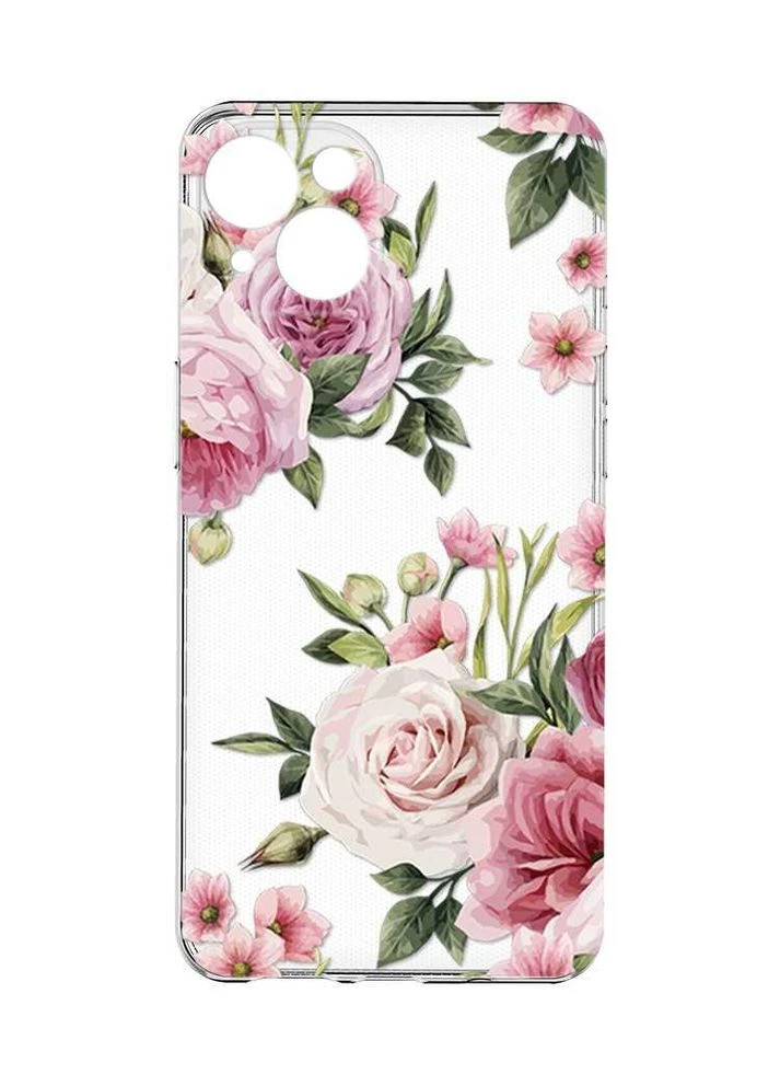 Прозрачный чехол с защитой камер на iPhone 15:: Розовые цветы (принт 287) Creative (360710034)