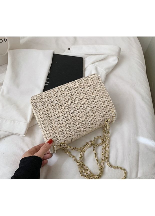 Модна жіноча солом'яна сумка клатч з намистинами бежевий плетений ProDobro (363260201)