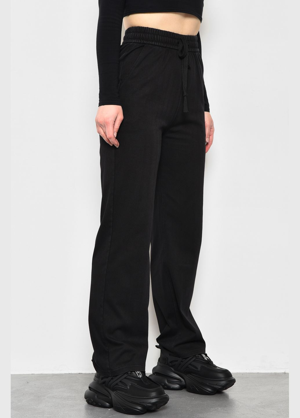 Штани жіночі розкльошені напівбатальні чорного кольору Let's Shop (278274416)