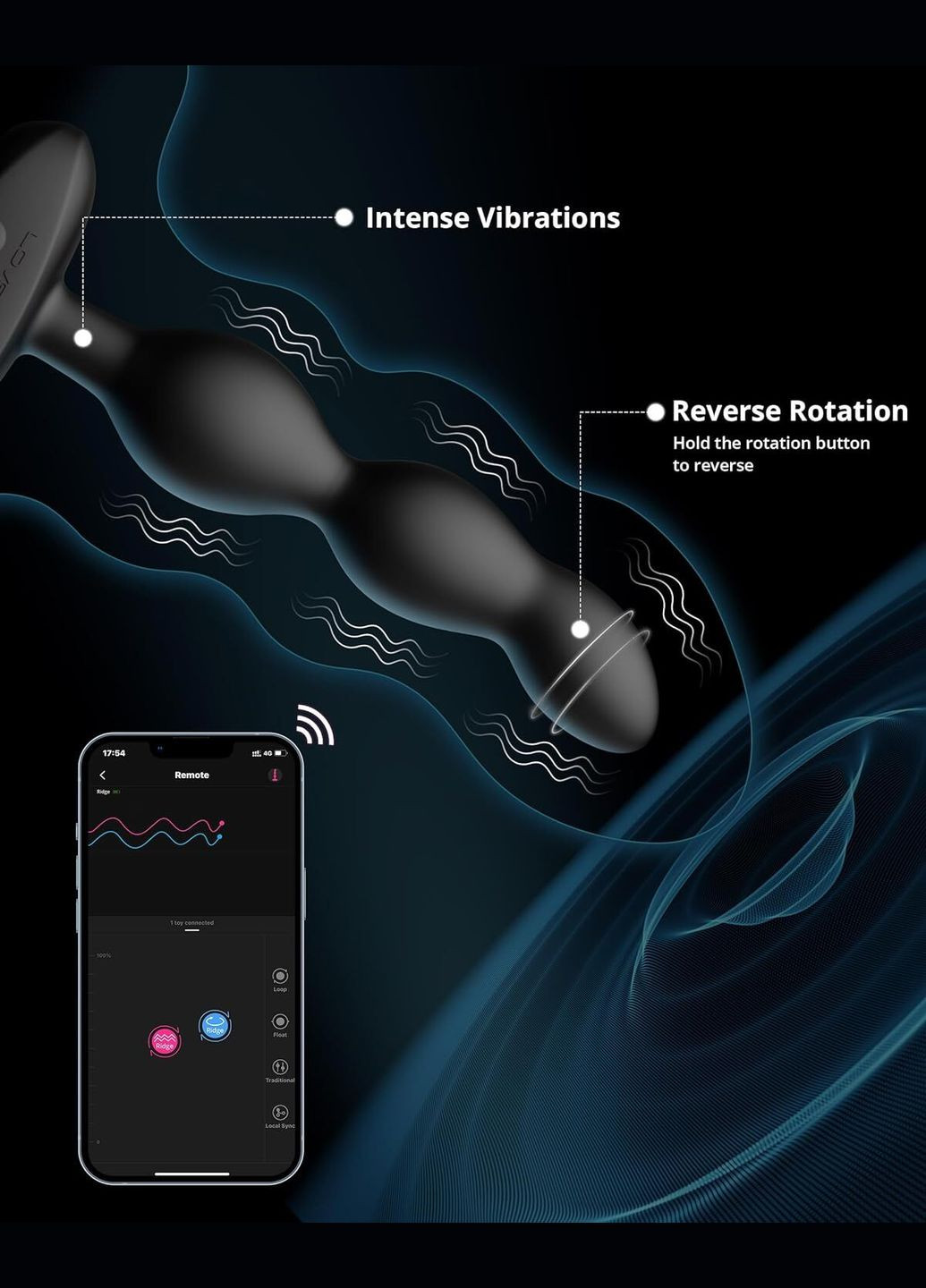 Анальне смарт-намисто з вібрацією та обертанням Ridge, унісекс Lovense (335395484)