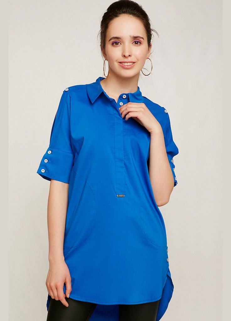 Синяя рубашка женская удлиненная электрик mksh2157-3 Modna KAZKA