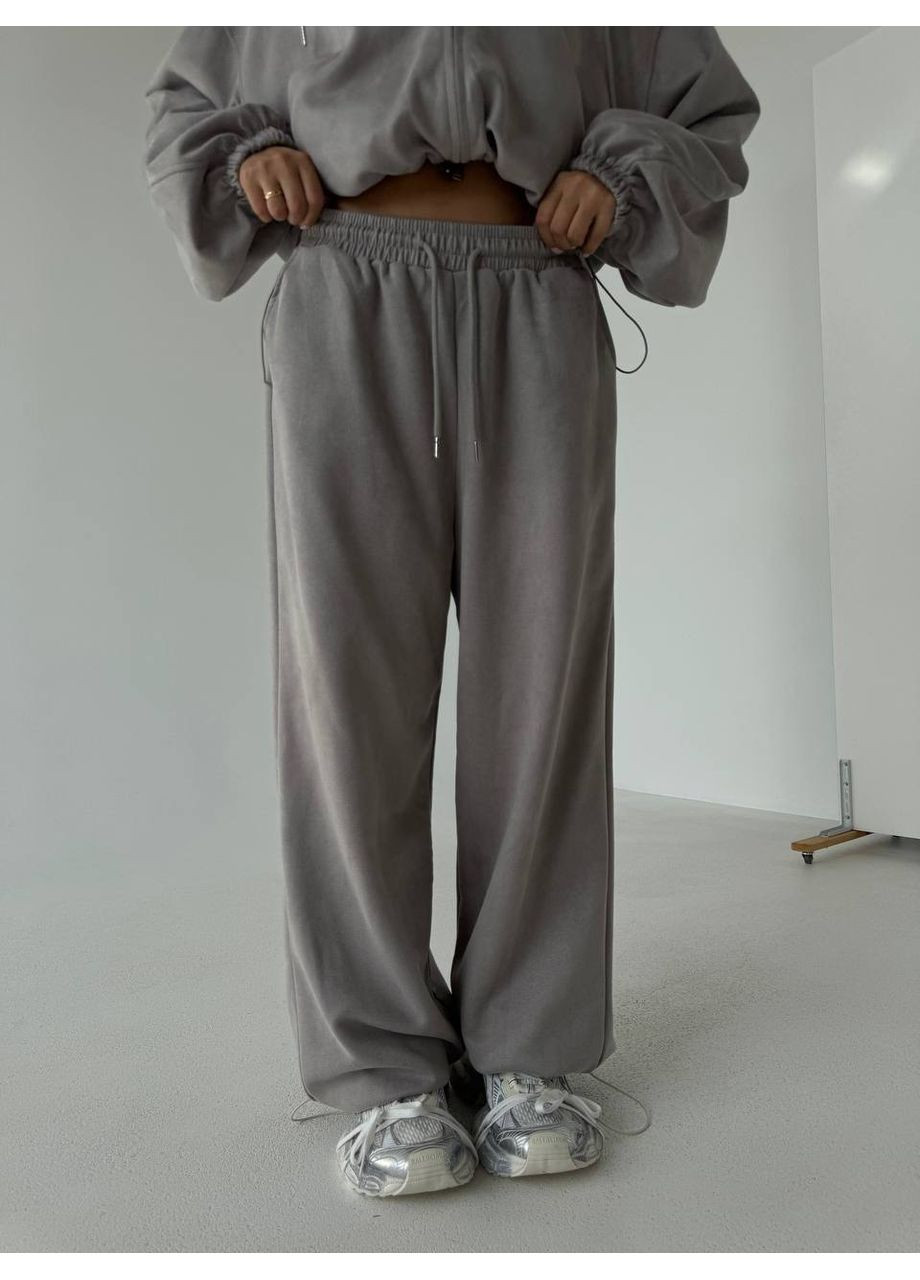 Жіночий спортивний костюм із замші: кофта з капюшоном + широкі штани MonCher (361146188)