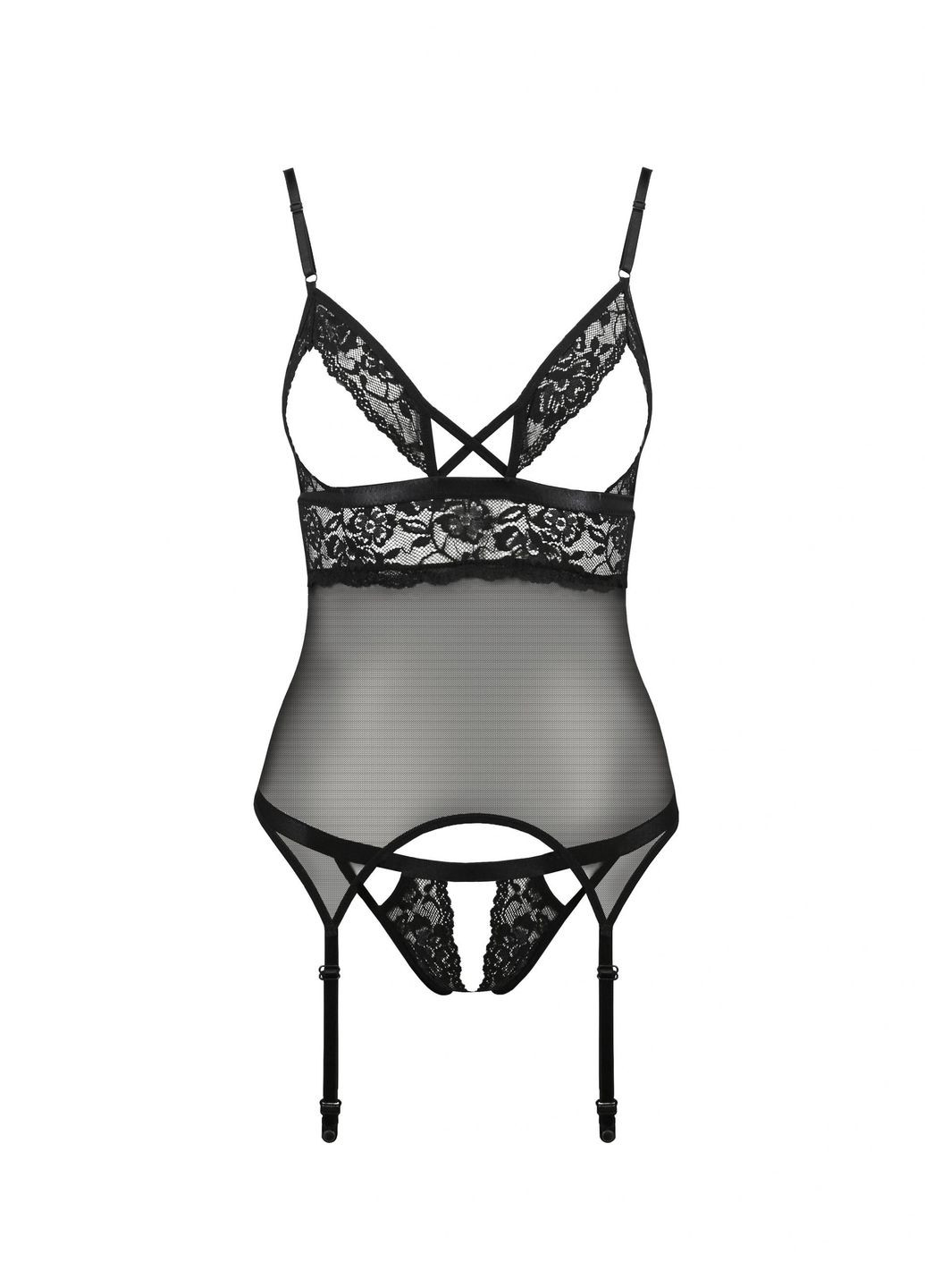 Корсет з відкритими грудьми DIABOLINA та стрінгами, чорний, Passion (338423596)