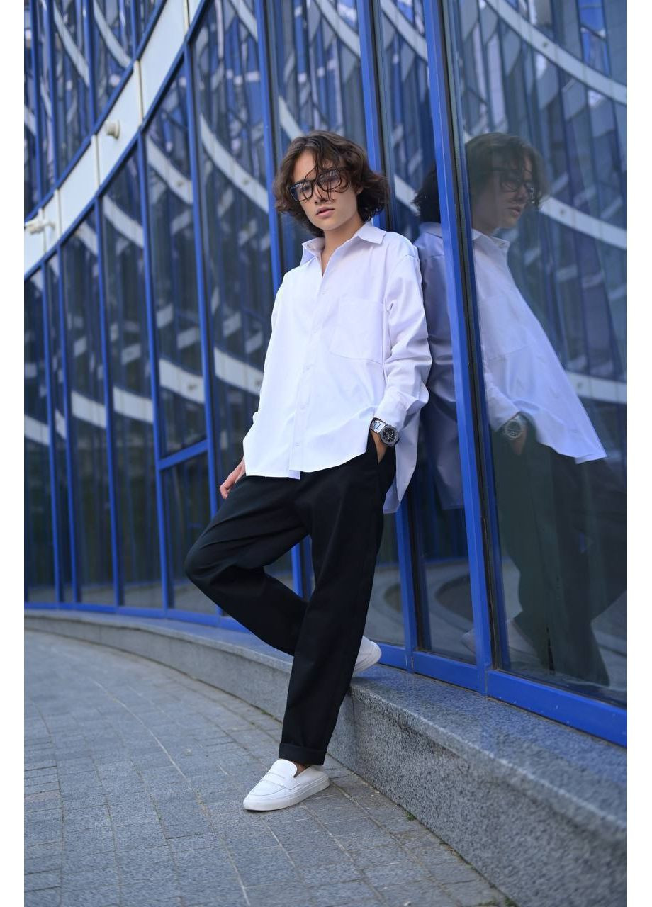 Білий демісезонний стильний підлітковий костюм: верхня сорочка + штани — заміри в описі брючний DK/DL Мода без кордонів