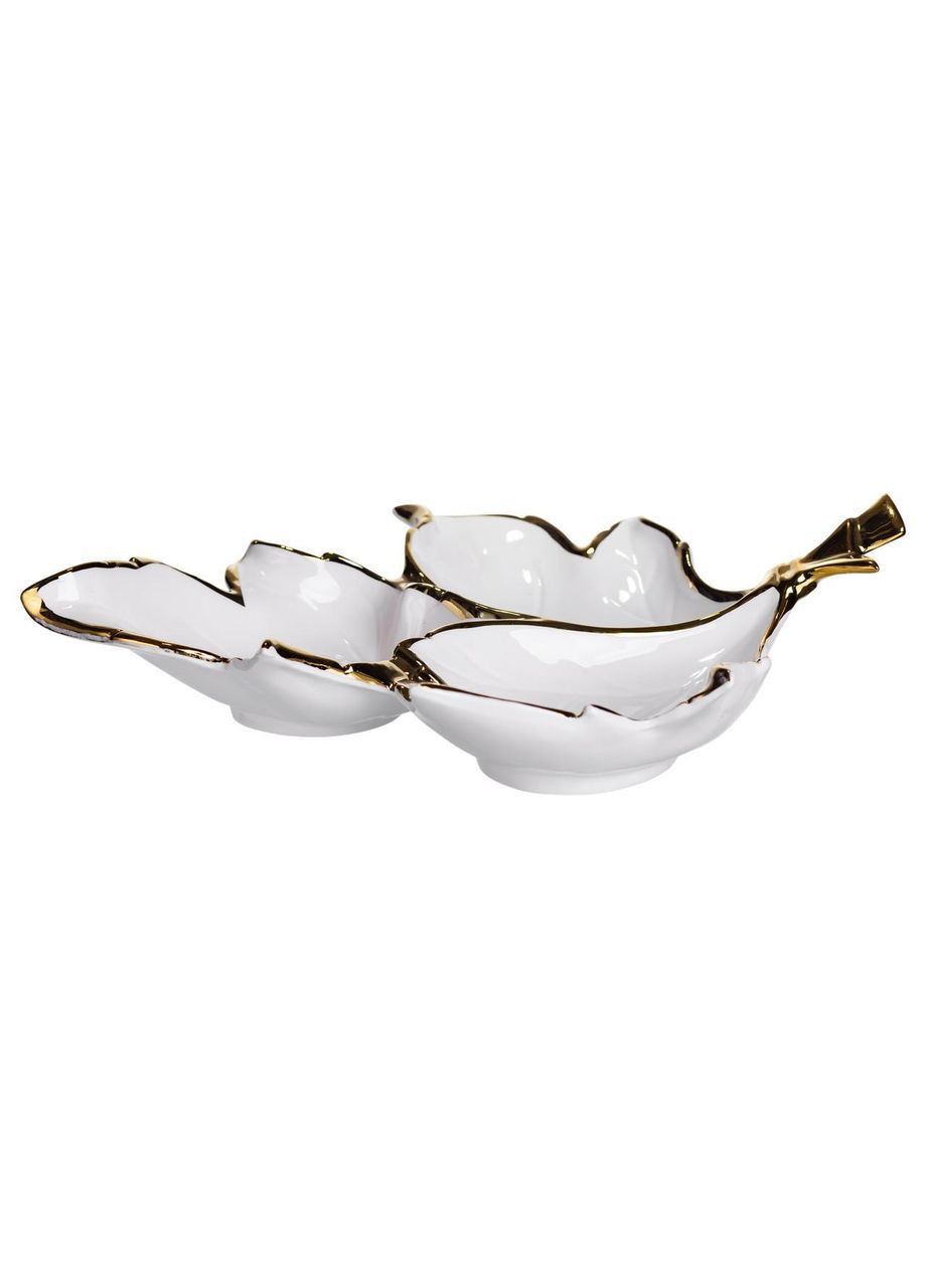 Менажниця порцелянова на 3 секції для закусок 37×28×7.5 (см) тарілка менажниця Білий із золотом ZBSY-14 No Brand (369478042)