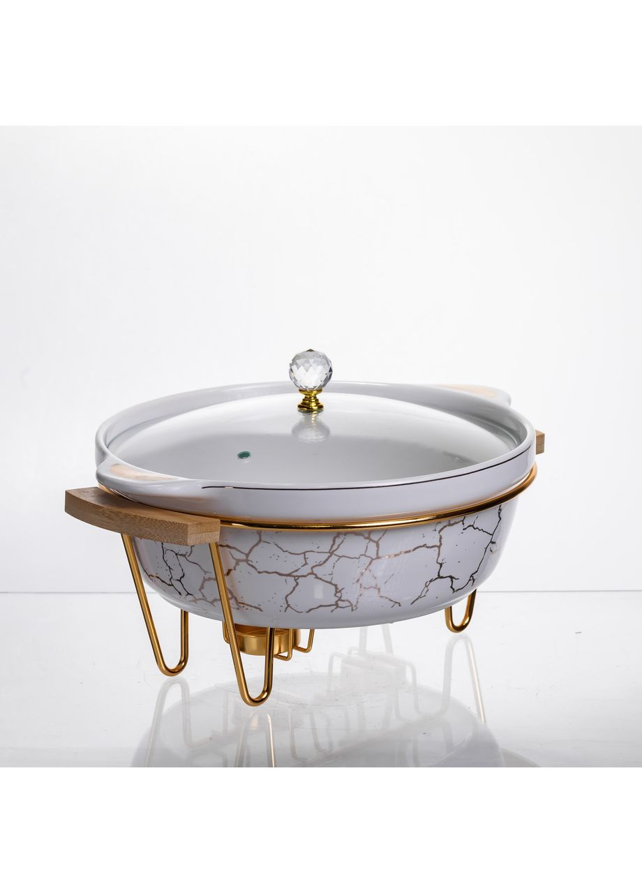 Марміт порцеляновий настільний круглий 2 (л) з підігрівом Білий мармур LC-712 Yiwu (370974163)