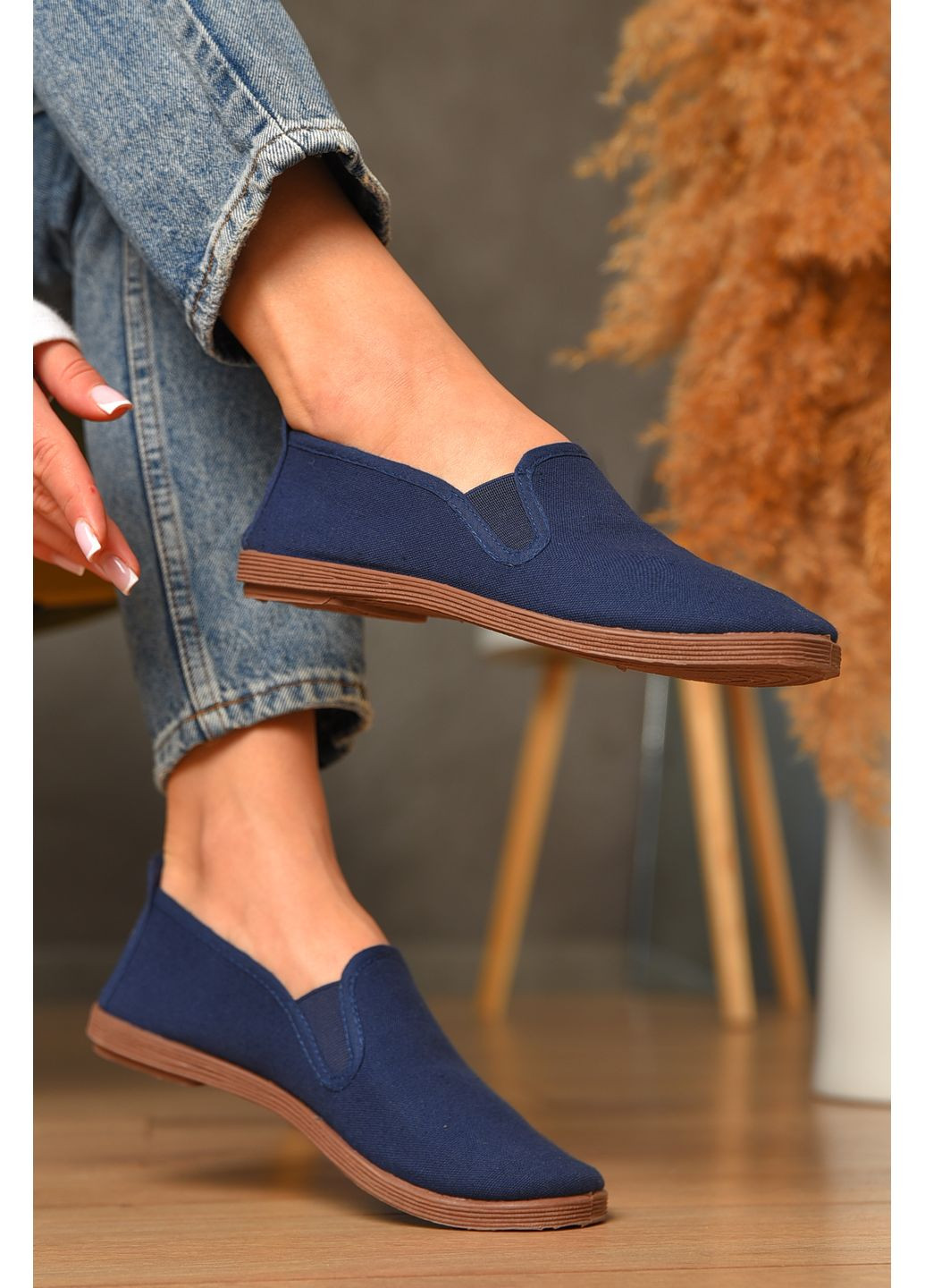 Темно-синие мокасины женские джинсовые темно-синего цвета Let's Shop